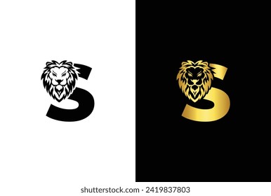 Initial Letter S Lion Head , Elegant Luxury Logo Design Vector. Lion head inside letter S Abstract, creative emblem for logotype, brand identity, company design.