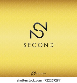 initial letter S logo. black color. double number 2 logo concept. gold background shadow pattern. minimal logo design. vector illustration.