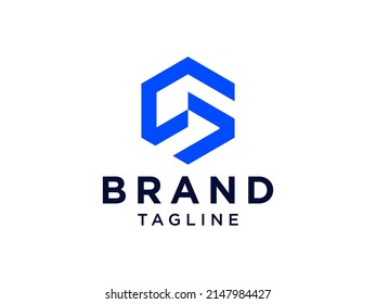 Logo De La Letra Inicial S. Línea Geométrica Hexagonal Azul aislada en fondo blanco. Usable para logotipos de empresas, edificios y tecnología. Elemento de plantilla de diseño de logotipo de vectores planos.