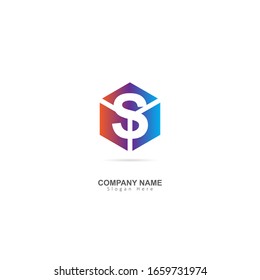 Initial Letter S Logo with Box Element. Design Vector Logo Template