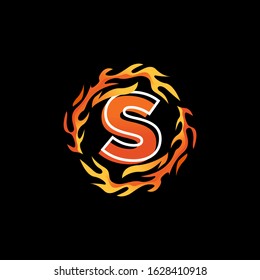 Initial Letter S Logo Design inside Circle Fire or Flames