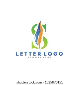 Initial letter S logo with Feather modern minimalist Luxury.