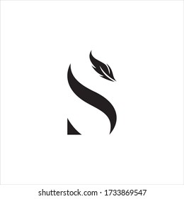 Initial Letter S Logo with feather. Trendy Design concept luxury feather element and Letter S for corporate