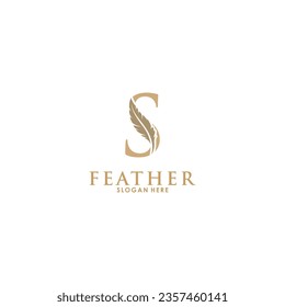 Initial letter S logo with Feather Luxury gold, Initial Feather Logo template