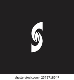 Initial letter S logo flat vector symbol design template element, one leaf inside modern S letter, usable business, branding and technology symbol.