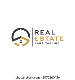 Logo De La Letra Inicial S. Letra dorada y negra S con icono de la casa para el logotipo de la propiedad inmobiliaria Icono del vector de diseño