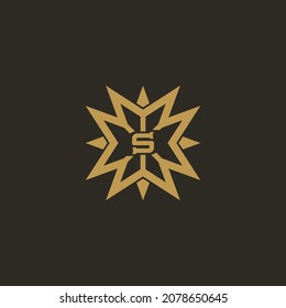 Initial Letter S Logo. Gold Letter S with Geometric Shape Mandala. Design vector illustration