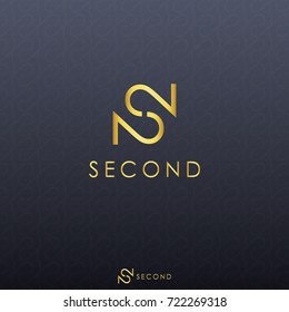 initial letter S logo. gold color. double number 2 logo concept. black background shadow pattern. minimal logo design. vector illustration.