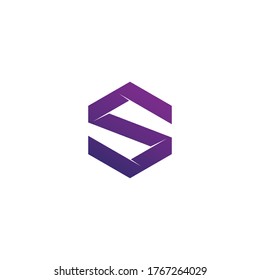 initial letter S logo in hexagon, line art design template