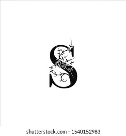 Initial Letter S  logo icon abstract design concept with tree monogram black color for business nature identity