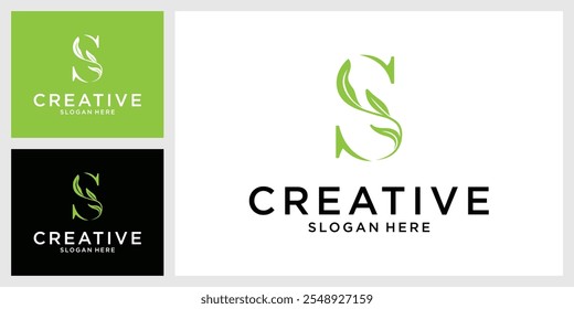 Logotipo inicial de la letra S con diseño de Vector de hojas.