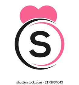 Initial Letter S Logo with Love Icon or Heart Sign In Modern Style Vector Template
