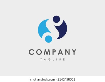 Initial Letter S Logo. People Icon Negative Space. Usable For Technology, Branding And Business Logo. Flat Vector Logo Design Template Elements