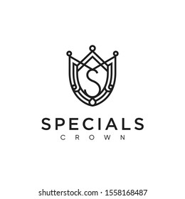 Initial letter s logo with shield and crown symbol design template