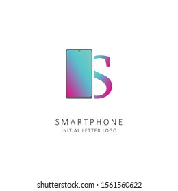 initial letter s logo with smartphone element, phone store logo design vector
