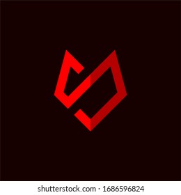 Initial letter S logo template with sporty geometric fox head line art illustration in flat design monogram symbol