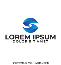 Plantilla de logotipo de letra inicial S con ilustración de esfera 3d en un símbolo de pictograma de diseño plano
