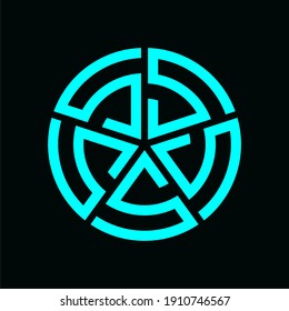 Initial letter S logo template with modern geometric five star circle kamon line art illustration in flat design monogram symbol