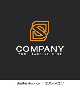 Initial letter S logo template with geometric leaf line art illustration in flat design monogram symbol