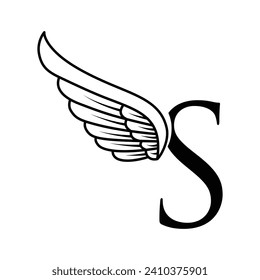 Logo de la letra inicial S y vector de símbolo de alas