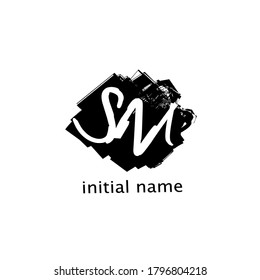 Letra inicial S M \ M S Escritura a mano y logotipo de firma