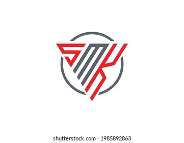 Initial Letter S M K triangle monogram modern logo Red and Gray
