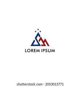 Initial letter S and M modern logo with three star , red and blue colour 