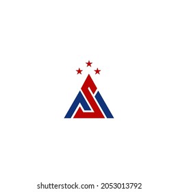 Letra inicial del logotipo moderno S y M con color de tres estrellas , rojo y azul 