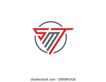 Letra inicial S M T triángulo monograma moderno logotipo rojo y gris

