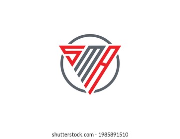 Letra inicial S M Monograma triangular logotipo moderno Rojo y gris
