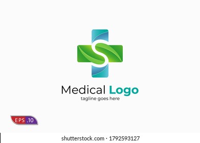 initial letter S for medical logo, S from negative space off cross symbol, vector illustration