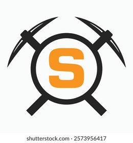 Initial Letter S Mining Logo Combine With Pickaxe Symbol Vector Template