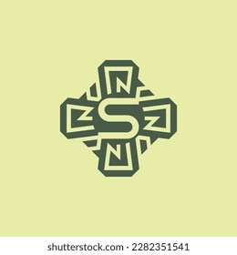 Initial letter S modern technology circuit pattern emblem logo