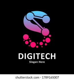 
Initial Letter S with molecule element and dots connection vector template logo. Suitable for biotechnology molecule atom DNA chip symbol, Medicine, science, technology, laboratory, electronics 