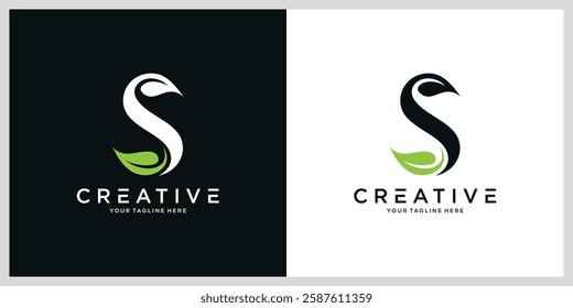 Initial letter S monogram logo with leaf design