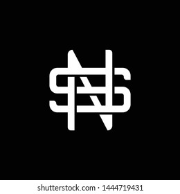 Initial letter S and N, SN, NS, overlapping interlock monogram logo, white color on black background