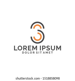 Initial letter S or number 3 logo template with rounded circle line art symbol in flat design monogram illustration
