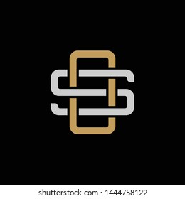 Initial letter S and O, SO, OS, overlapping interlock logo, monogram line art style, silver gold on black background