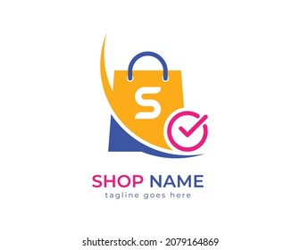initial letter S on shopping bag. Abstract shopping logo. Online shop logo. Vector logo template