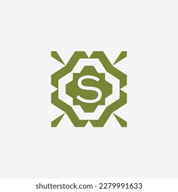 Initial letter S ornamental simple tribal pattern frame natural logo
