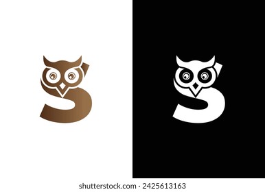 Initial letter S with owl modern company business logo icon. Simple and creative owl logo design vector, combination of letter S and owl.