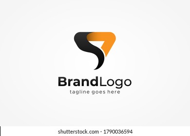 Letra inicial con logotipo vinculado S y P. Letra negra negra de la onda del cabello S vinculada a la letra amarilla P de estilo triangular redondeado. Usable para logotipos de empresas y marcas. Elemento de plantilla de diseño de logotipo de vectores planos