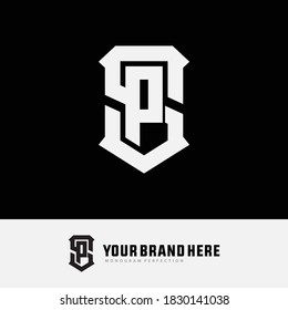 Initial letter S, P, SP or PS overlapping, interlock, monogram logo, white color on black background