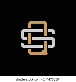 Initial letter S and Q, SQ, QS, overlapping interlock logo, monogram line art style, silver gold on black background