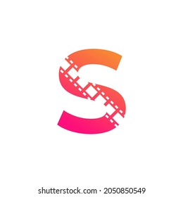 Letra inicial S con tira de película Reel Stripes para película Película Cinema Production Studio Inspiración de logotipo