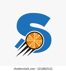Initial Letter S Restaurant Cafe Logo With Pizza Concept Vector Template