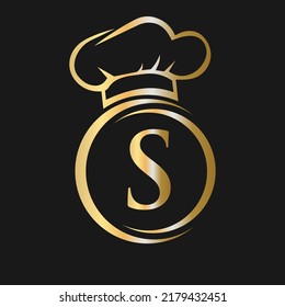 Initial Letter S Restaurant Logo Template. Restaurant Logo Concept with Chef Hat Symbol Vector Sign