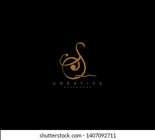 Initial Letter S Script Gold Color Signature Logotype