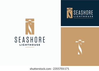 Initial Letter S Searchlight Sea Shore Seashore Lighthouse Beacon Tower Island Beach Coast logo design inspiration