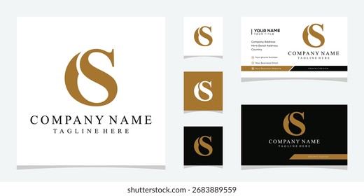 Initial letter S serif font luxury logo design, golden concept vector template